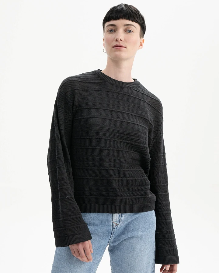 MELA Damen vegan Strickpullover Strukturiert Jalidi Schwarz