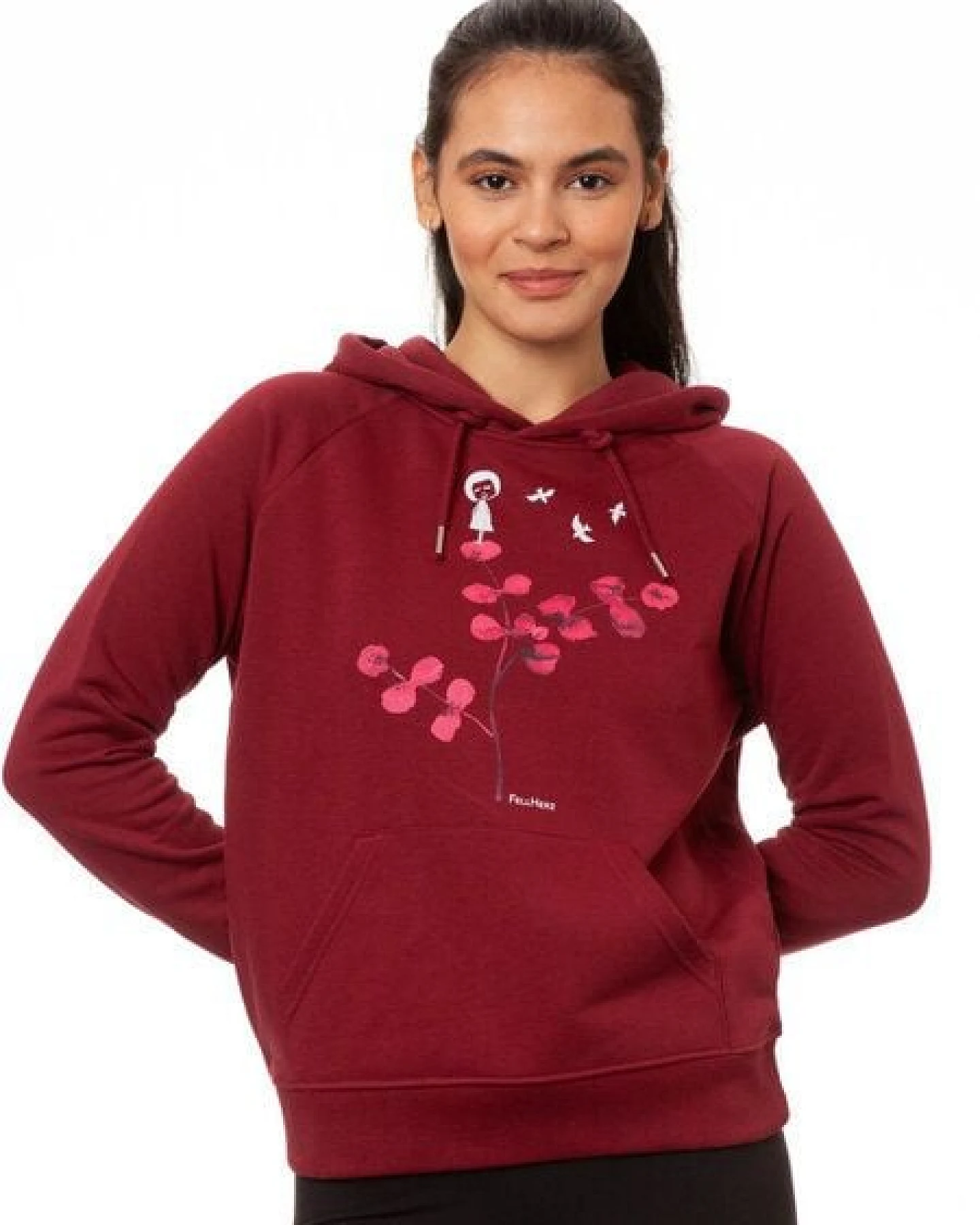 FellHerz Damen Hoodie Eukalyptusmädchen burgundy, Bio Fair und Vegan – Ansicht 3