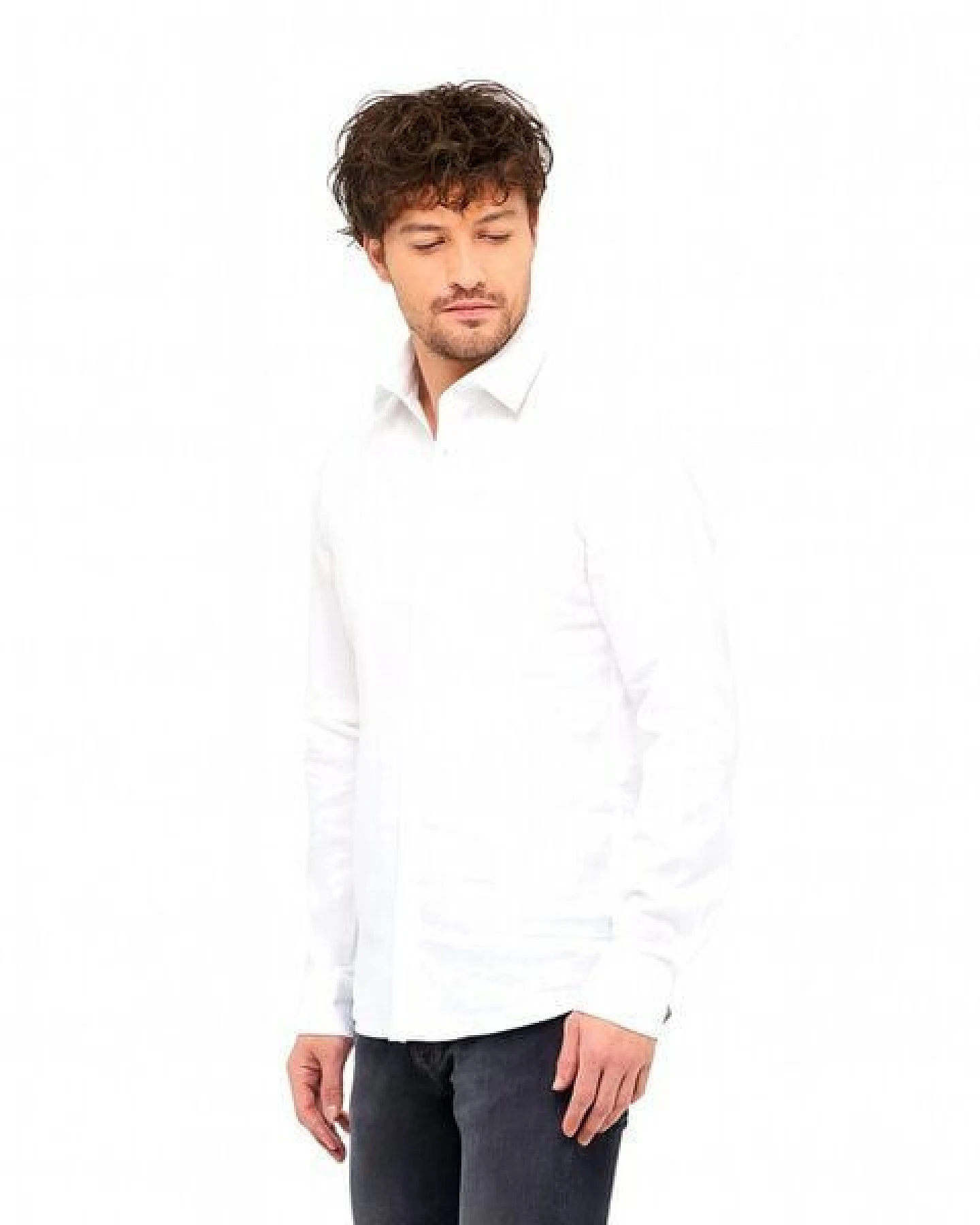 BUFFON ITALY Herren Business Hemd Bio-Baumwolle weiss schwarz Classic Fit Slim Fit – Ansicht 2
