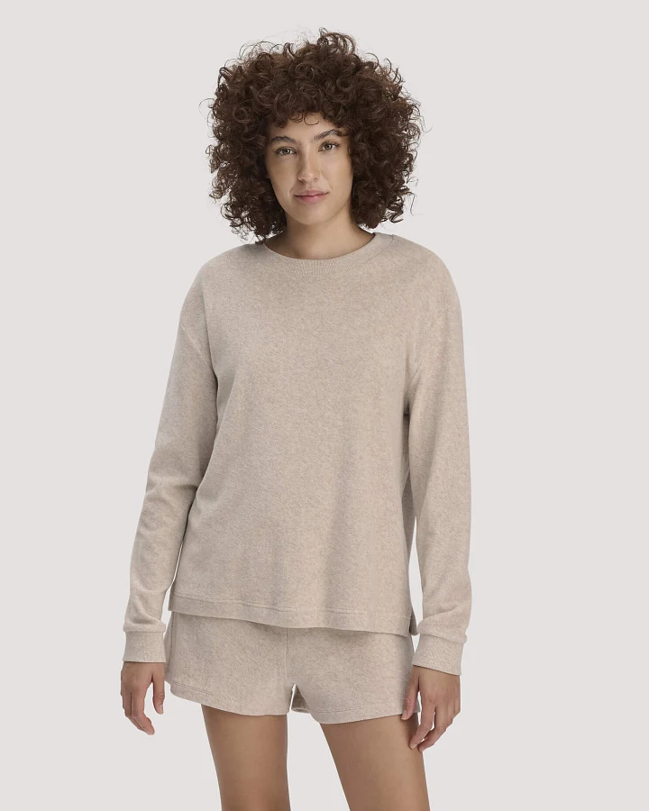 hessnatur Damen Frottee Loungeshirt Oversize PURE COTTON aus Bio-Baumwolle - beige - Größe 34