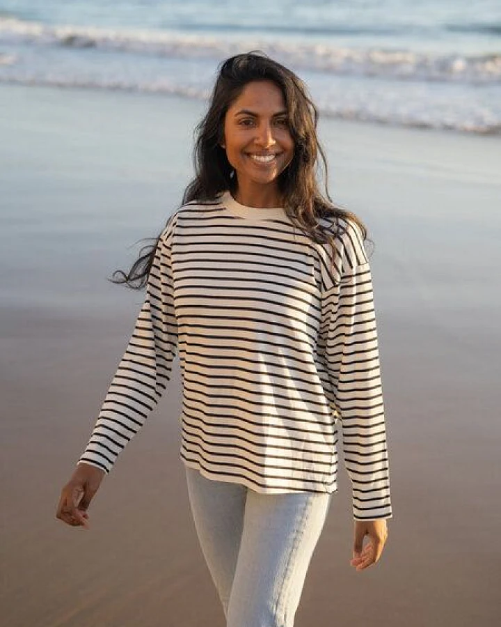 FUXBAU Frauen Streifen Longsleeve - weiss schwarz