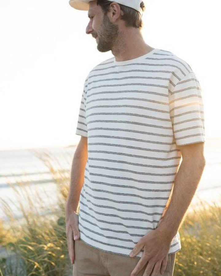 FUXBAU Gestreiftes Männer T-Shirt Milos - cremeweiß salbei