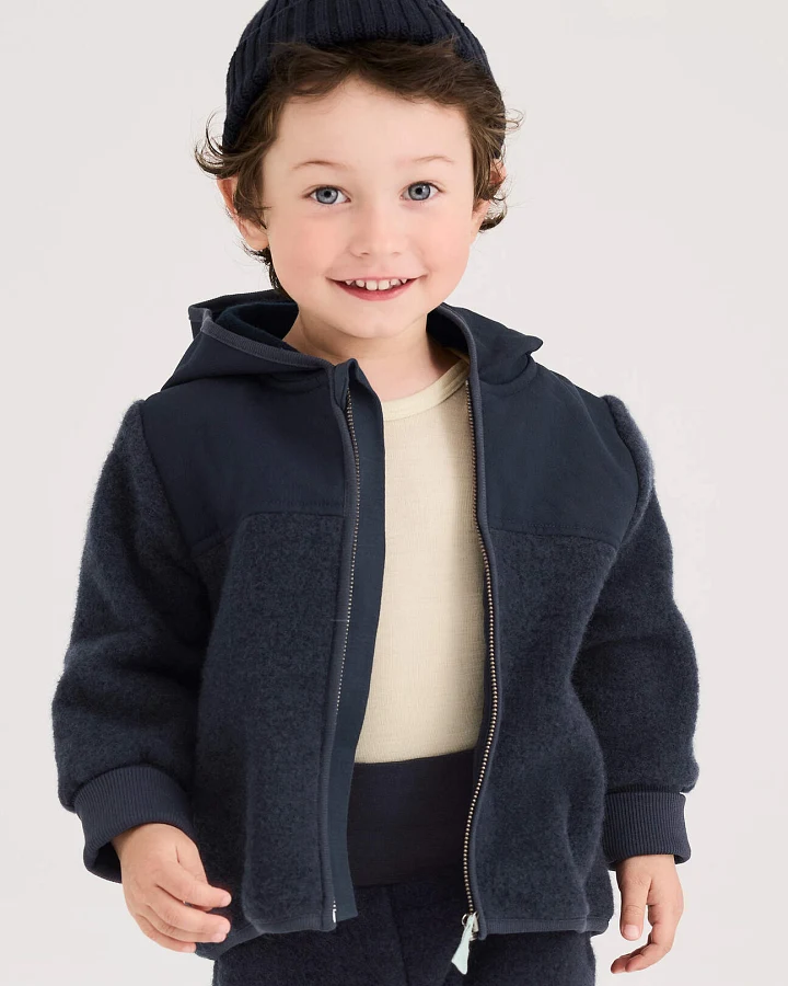 hessnatur Baby Wollfleece Jacke aus Bio-Merinowolle mit Softshell - blau - Größe 74/80