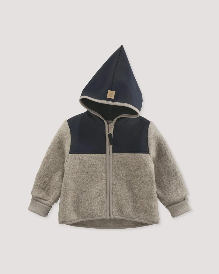 hessnatur Baby Wollwalk Jacke aus Bio-Merinowolle mit Softshell - grau - Größe 74/80