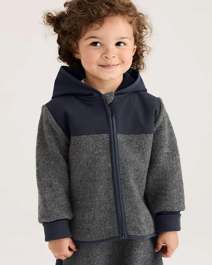 hessnatur Baby Wollwalk Jacke aus Bio-Merinowolle mit Softshell - grau - Größe 74/80