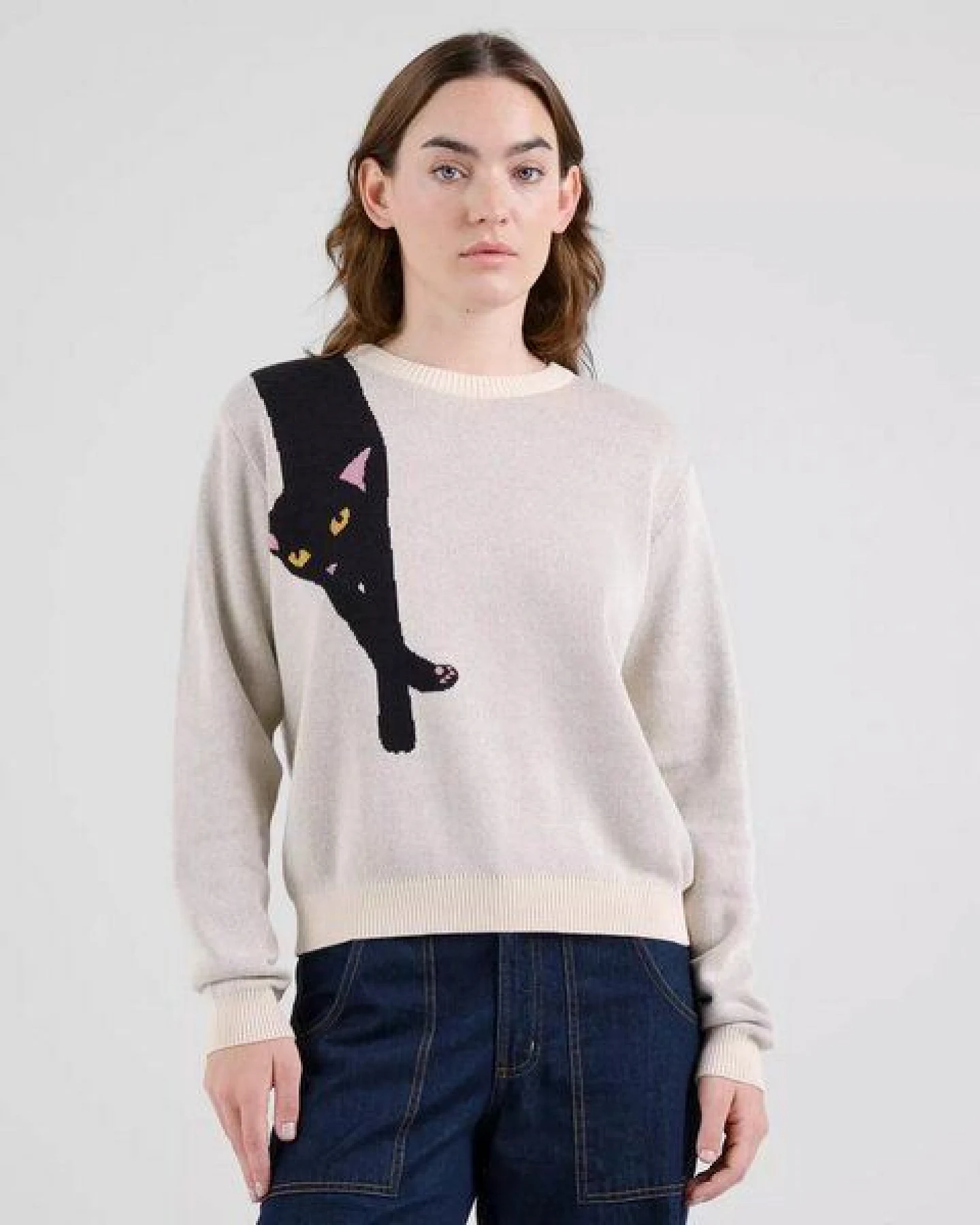 DEDICATED Pullover Long Cat - Vanilla White – Ansicht 2