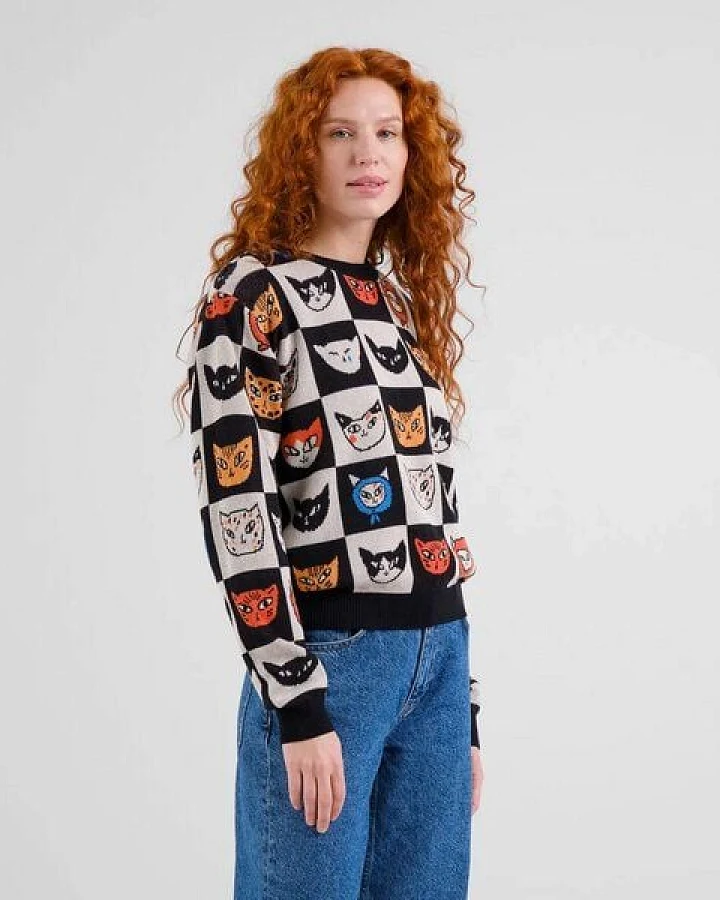 DEDICATED Damen Strickpullover Sweater Arendal Cat Bingo