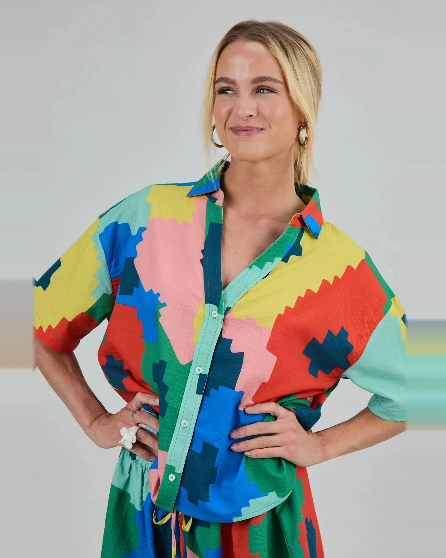 Bluse Maxi Flower Oversize Cropped Blau – Ansicht 2