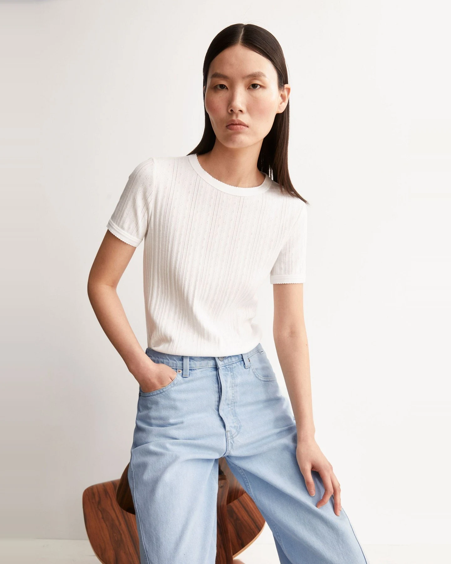 T-Shirt Pointelle Weiß – Ansicht 5