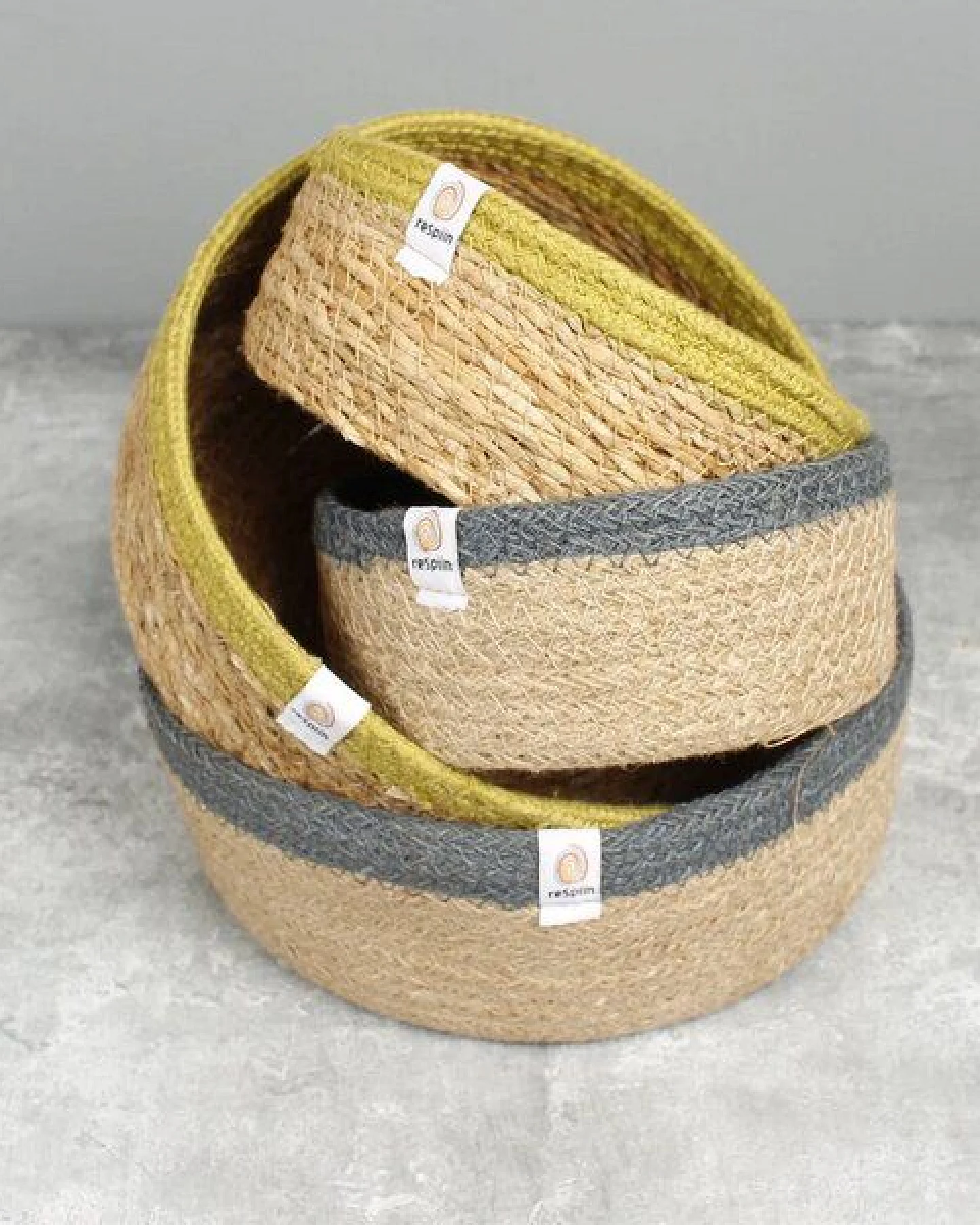 reSpiin Aufbewahrungskorb 2er-Set aus Seegras & Jute – Grau oder Grün – Ansicht 2