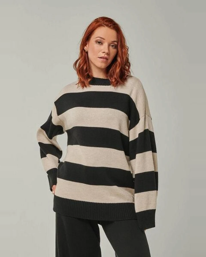 YOU LOOK PERFECT 100% Merino Blockstreifen Pullover "Felia"