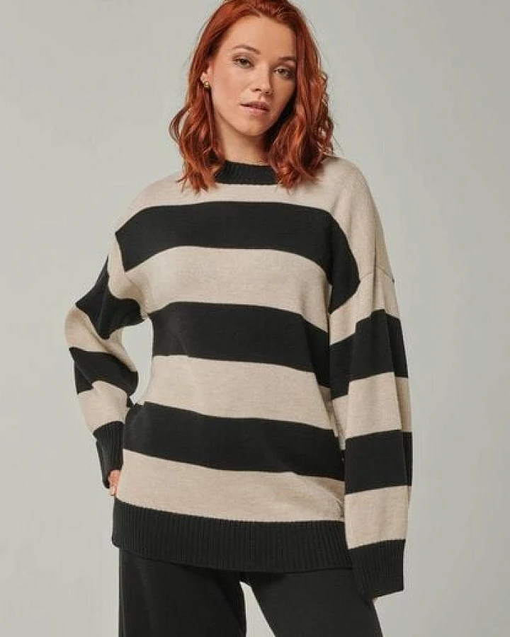 YOU LOOK PERFECT 100% Merino Blockstreifen Pullover "Felia"