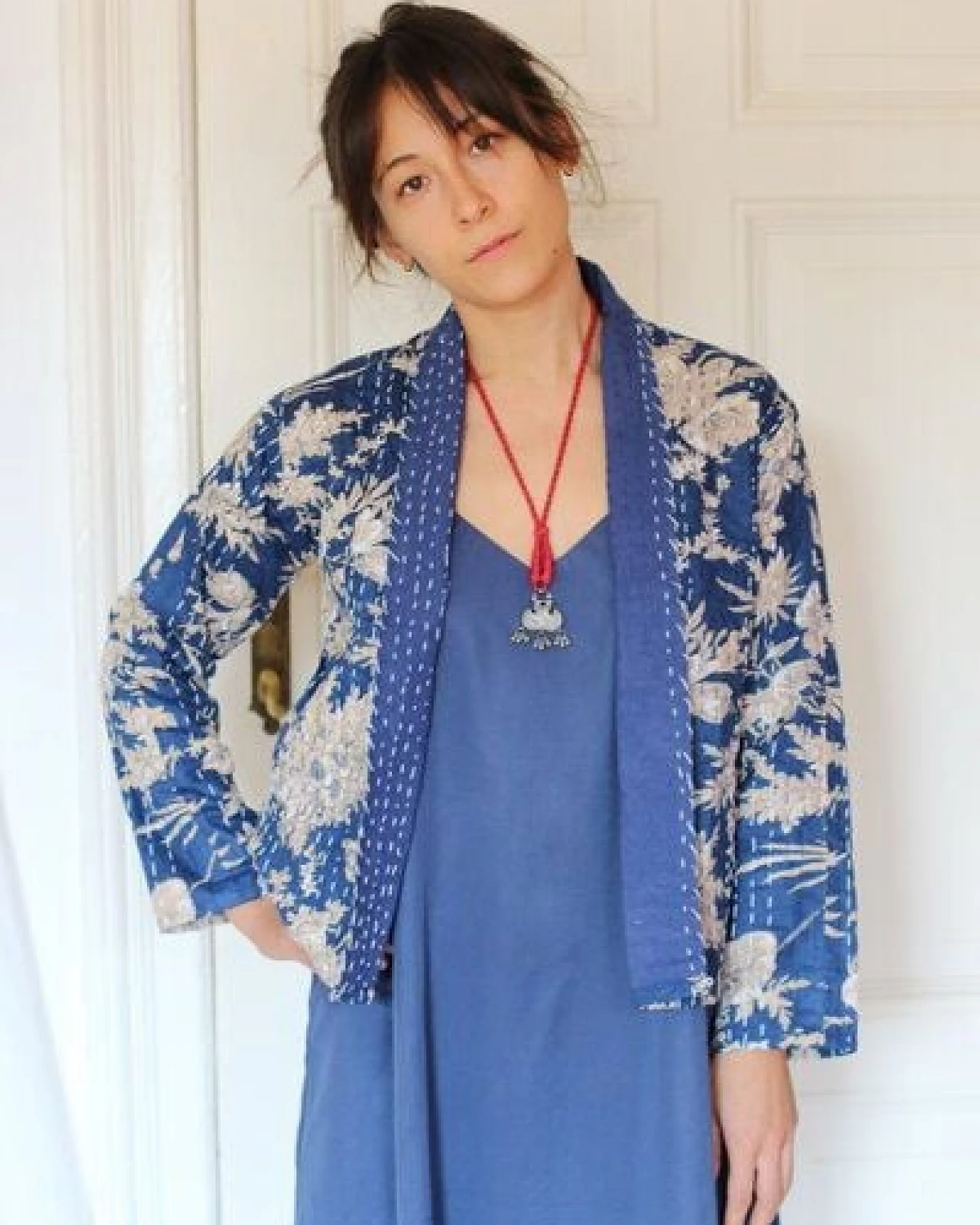 ManduTrap Boho Cardigan Damen – leichte Übergangsjacke aus recycelter Baumwolle (Kantha) – Sunaja – Ansicht 3