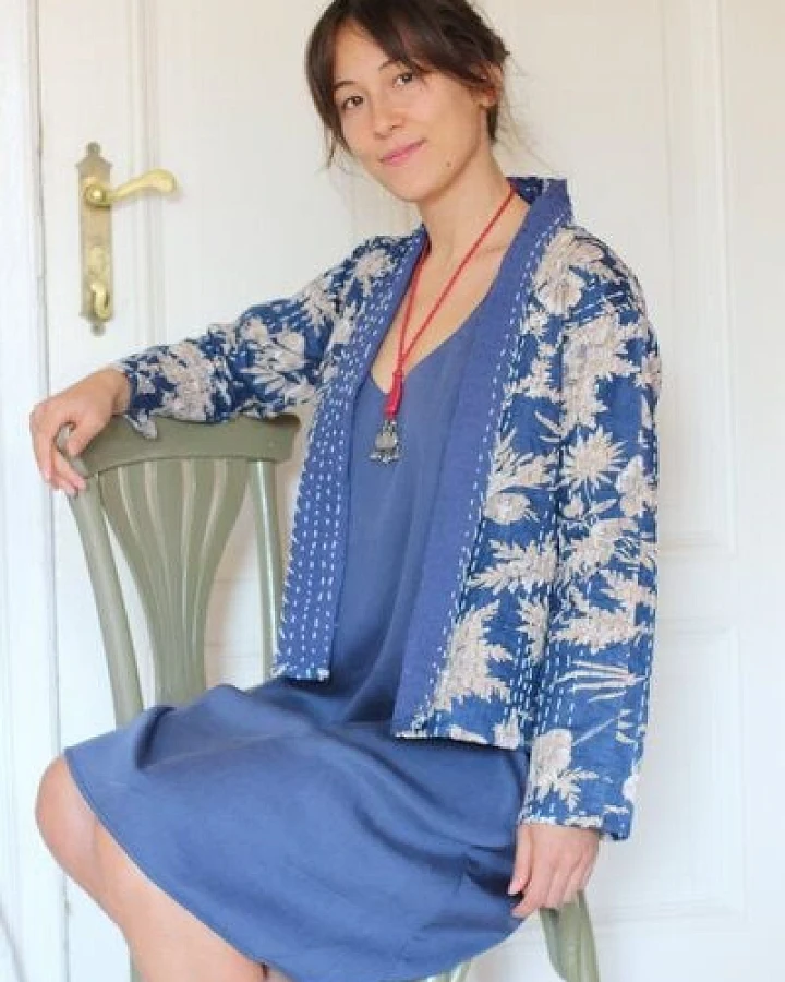 ManduTrap Boho Cardigan Damen – leichte Übergangsjacke aus recycelter Baumwolle (Kantha) – Sunaja