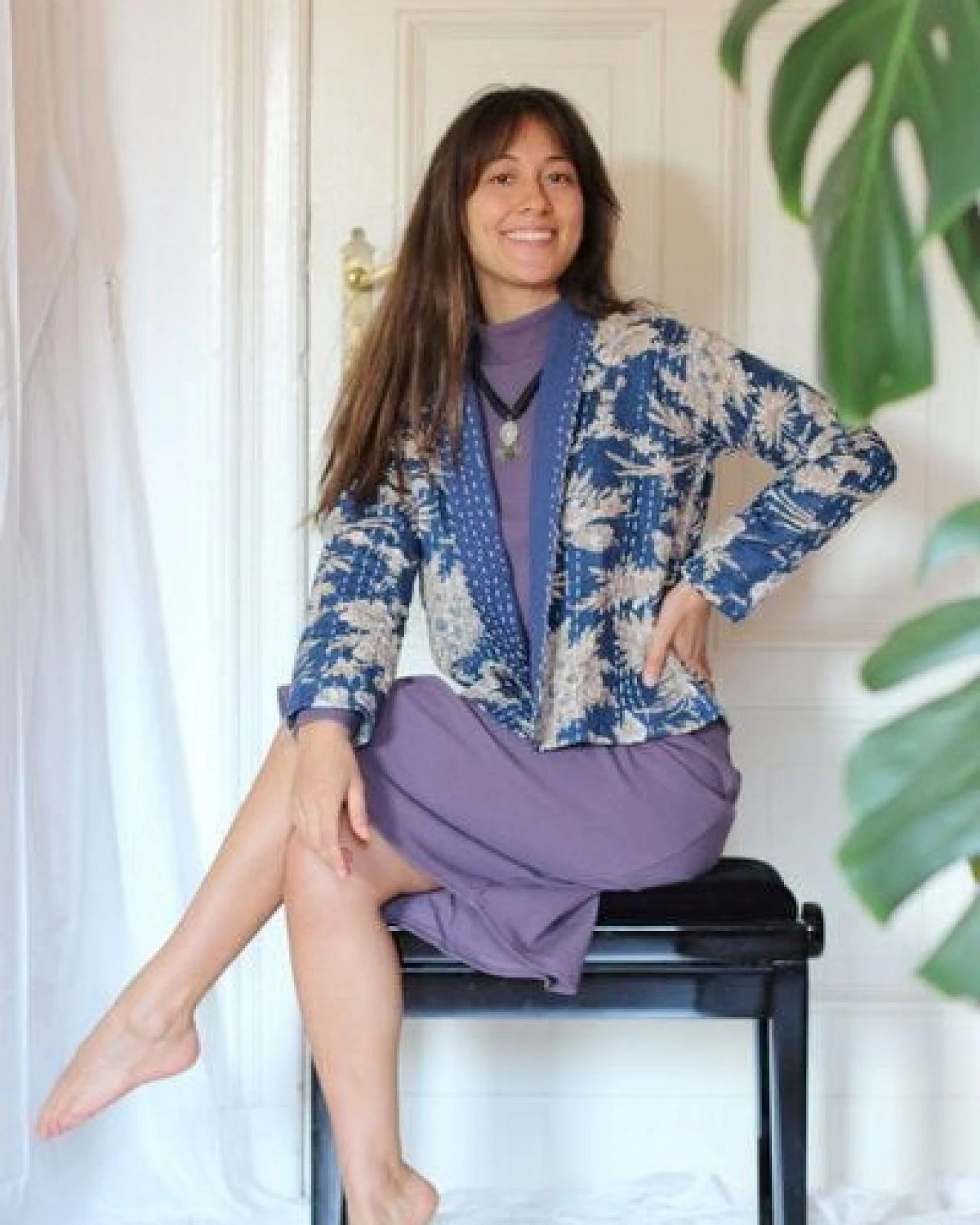ManduTrap Boho Cardigan Damen – leichte Übergangsjacke aus recycelter Baumwolle (Kantha) – Sunaja – Ansicht 2