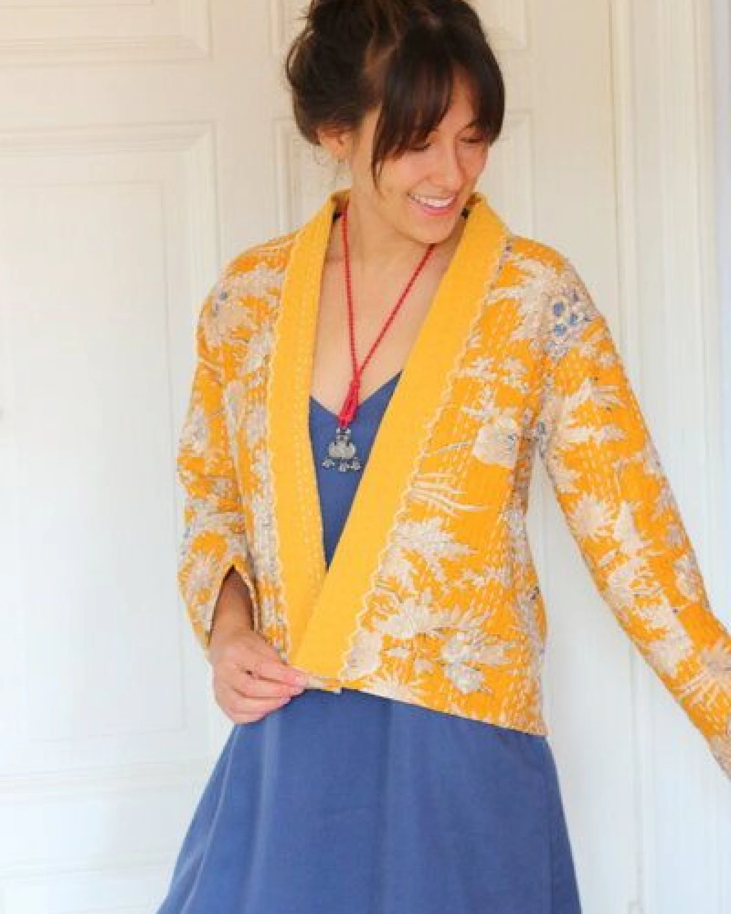 ManduTrap Boho Cardigan Damen – leichte Übergangsjacke aus recycelter Baumwolle (Kantha) – Sunaja – Ansicht 3
