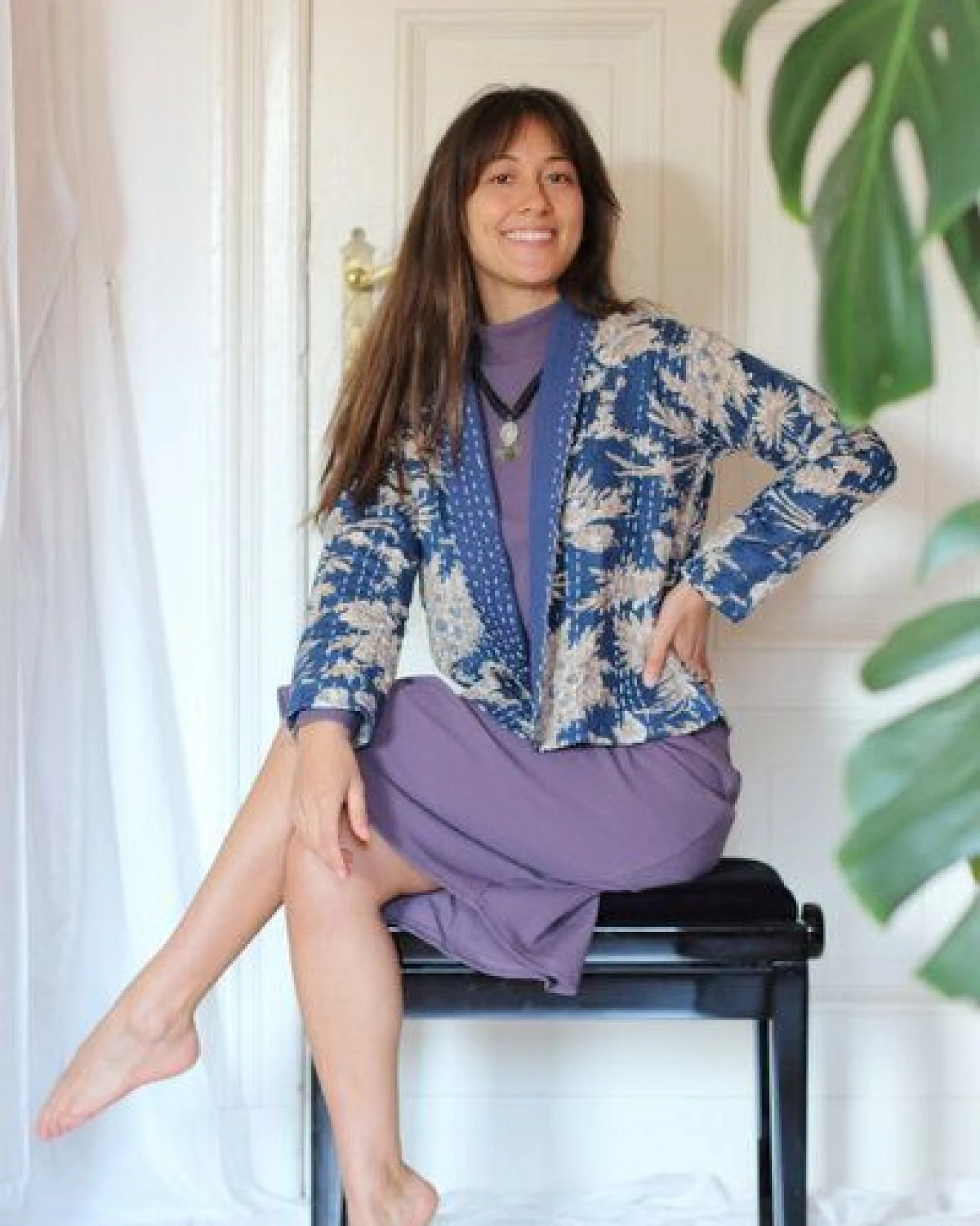 ManduTrap Boho Cardigan Damen – leichte Übergangsjacke aus recycelter Baumwolle (Kantha) – Sunaja – Ansicht 2