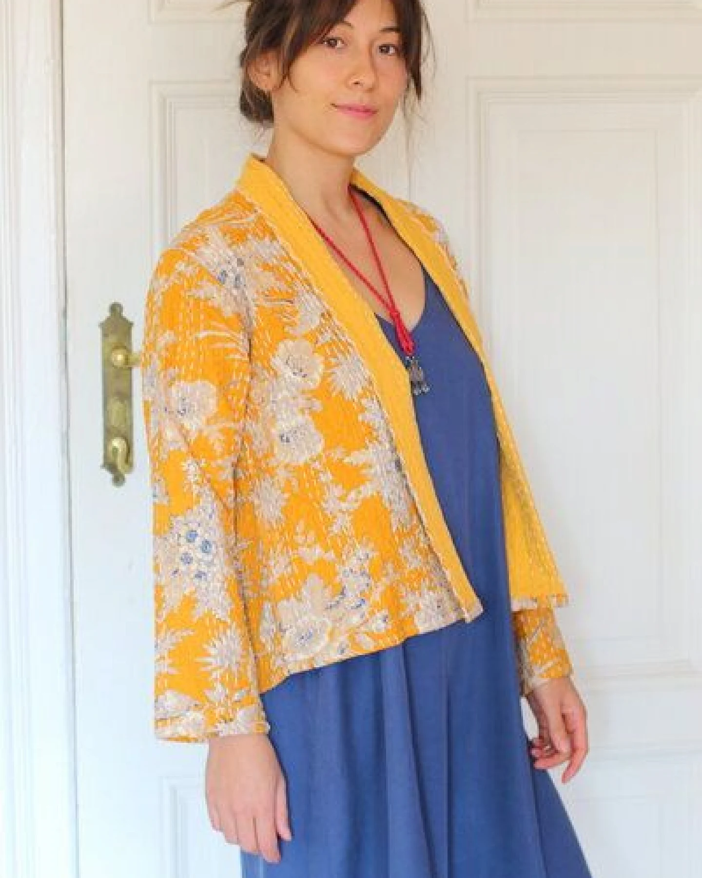 ManduTrap Boho Cardigan Damen – leichte Übergangsjacke aus recycelter Baumwolle (Kantha) – Sunaja – Ansicht 3