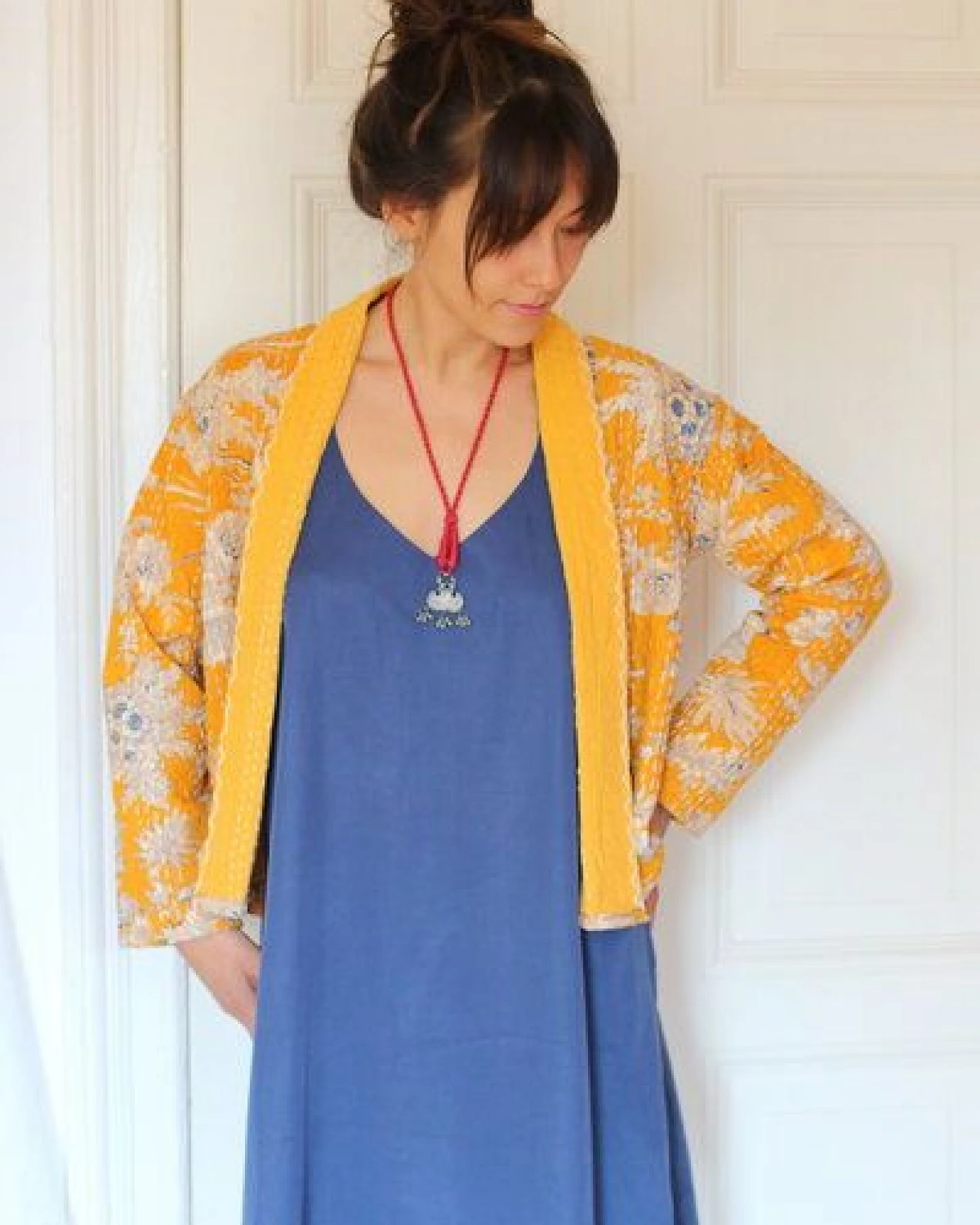ManduTrap Boho Cardigan Damen – leichte Übergangsjacke aus recycelter Baumwolle (Kantha) – Sunaja – Ansicht 3