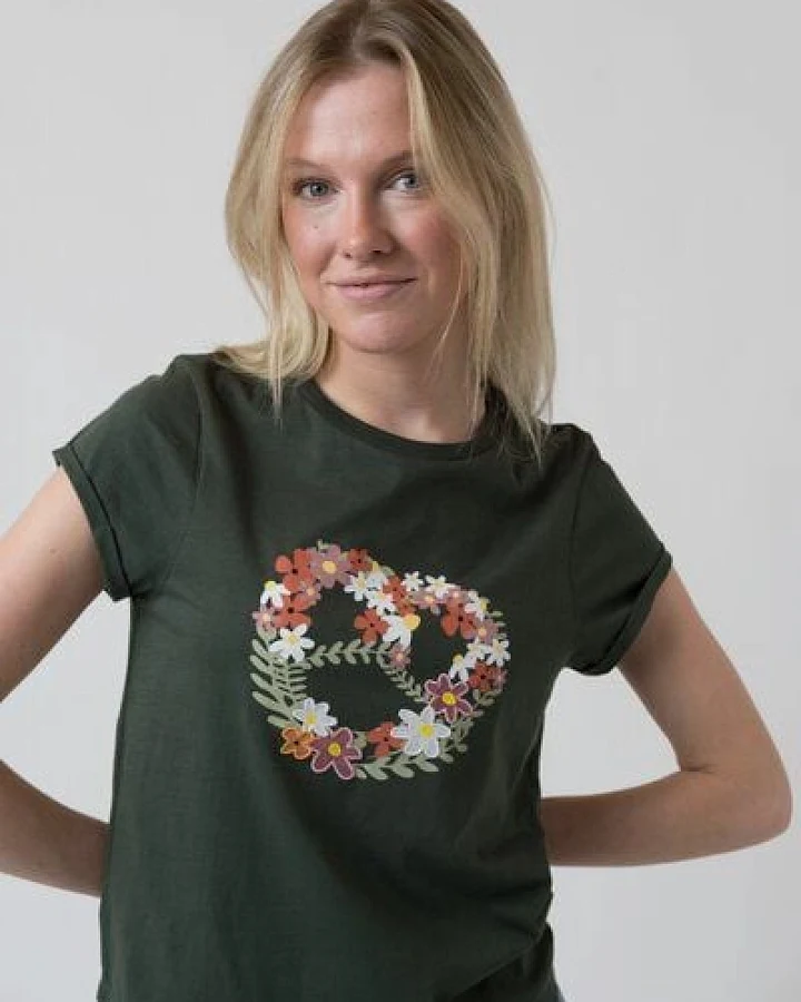 Bavarian Caps Damen T-Shirt aus Bio-Baumwolle "Blumenbreze" - Tannengrün