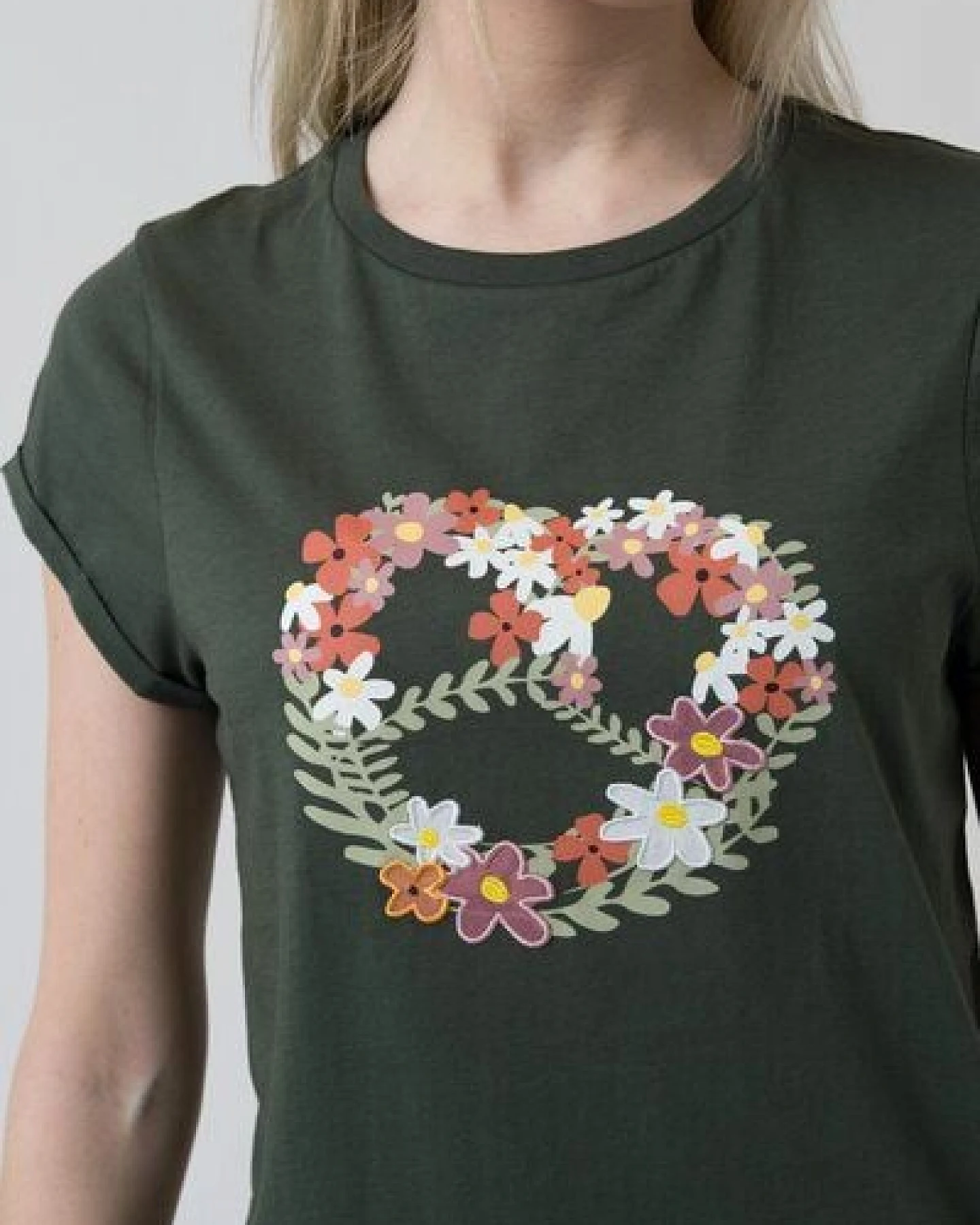 Bavarian Caps Damen T-Shirt aus Bio-Baumwolle "Blumenbreze" - Tannengrün – Ansicht 2
