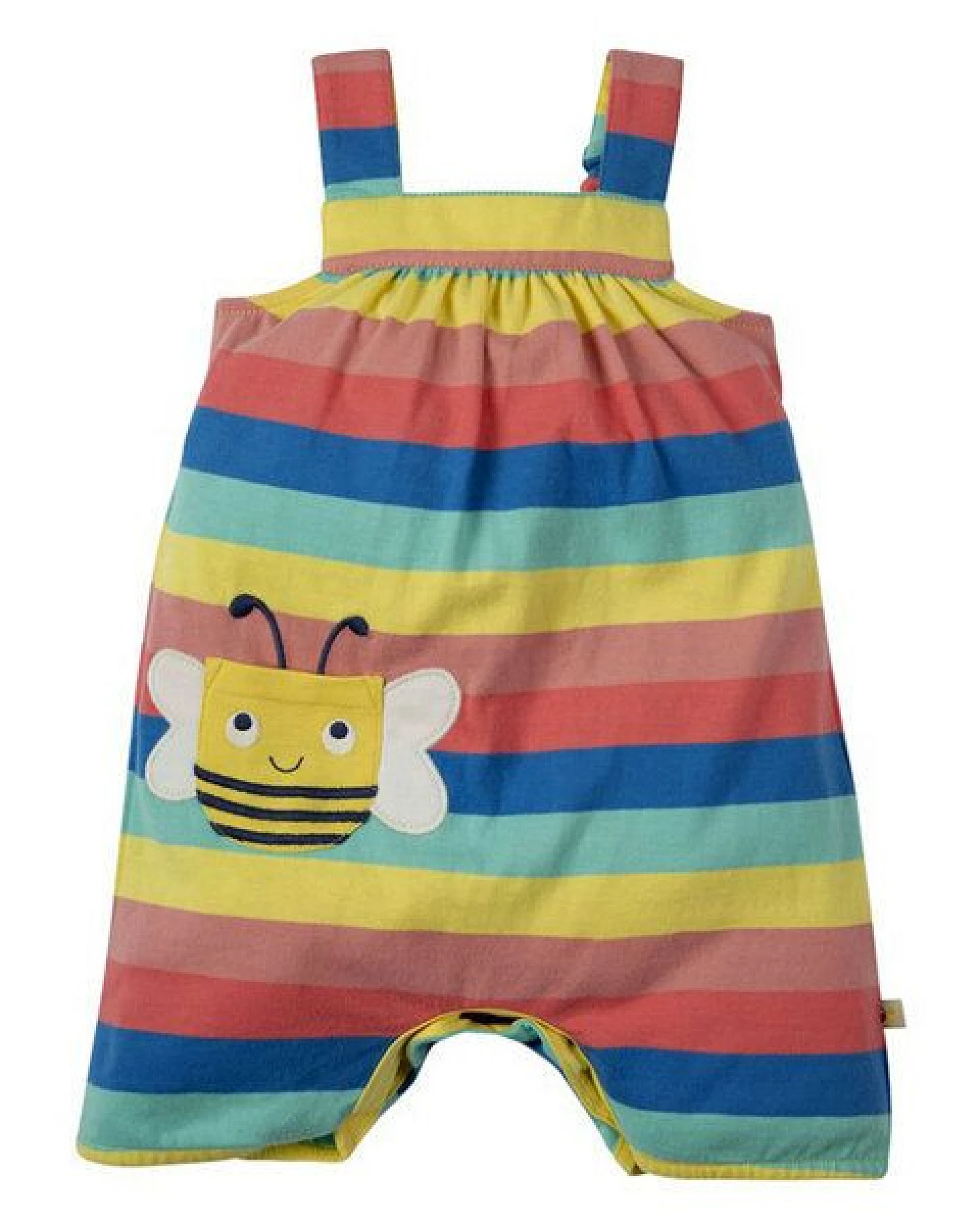Frugi Spielanzug Hummel Latzhose Biene Beau Beach Dungaree Bright Rainbow Stripe/Bee – Ansicht 2