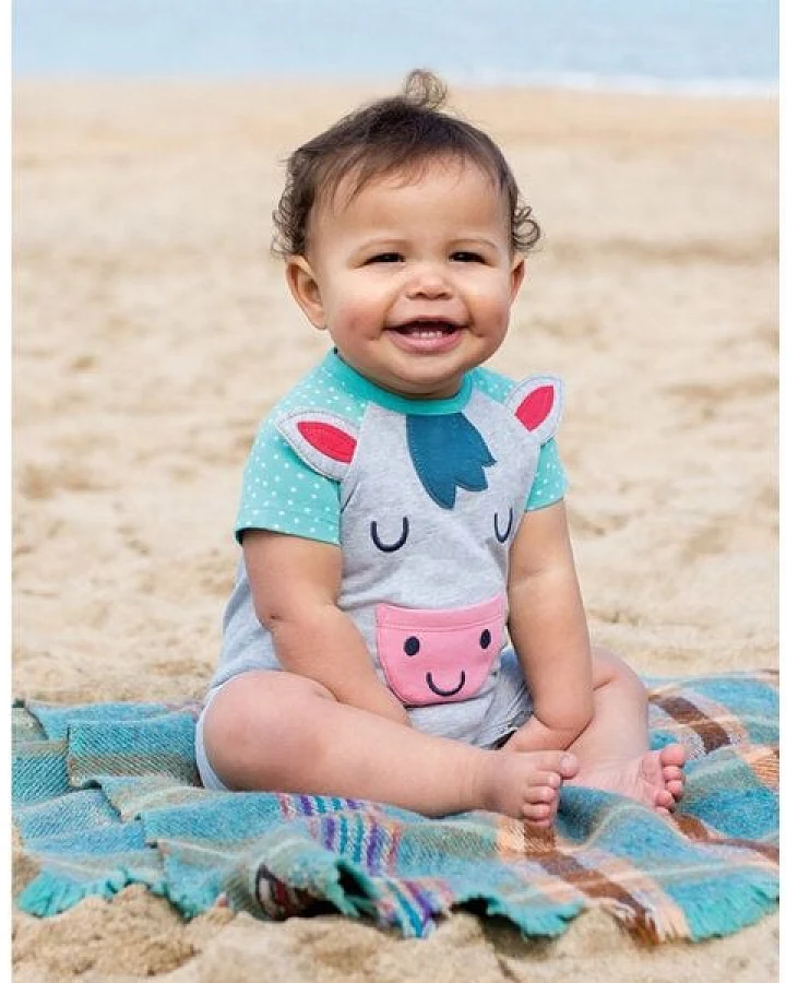 Frugi Spielanzug Pony - Smiley Summer Romper Grey/Marl/Pony