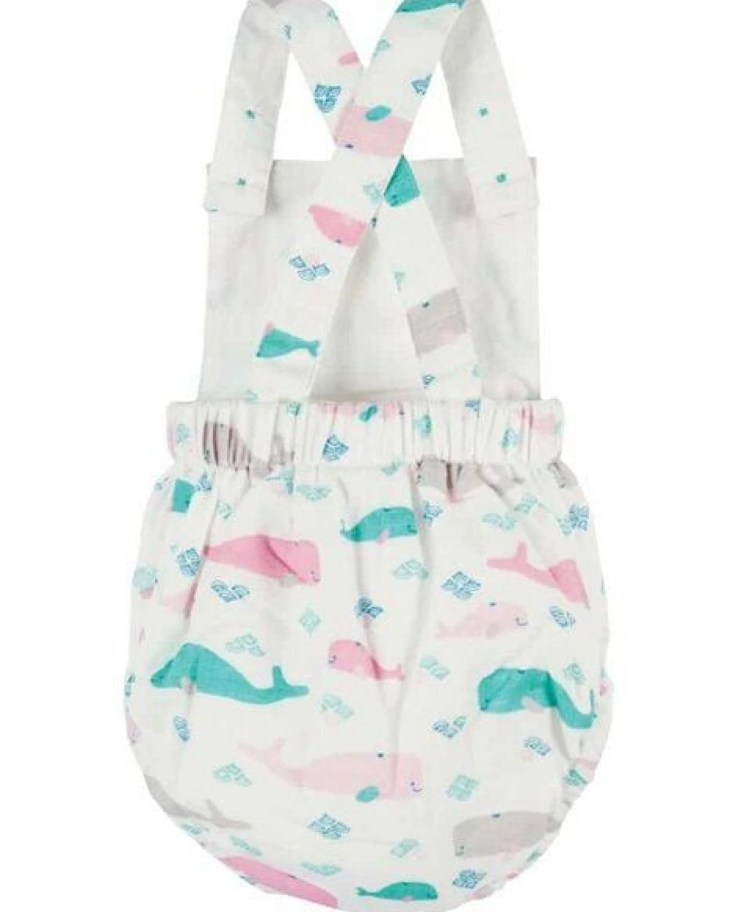 Frugi Sommer-Baby-Latzhose Walfisch-Print in weiss-rosa-türkis – Ansicht 3
