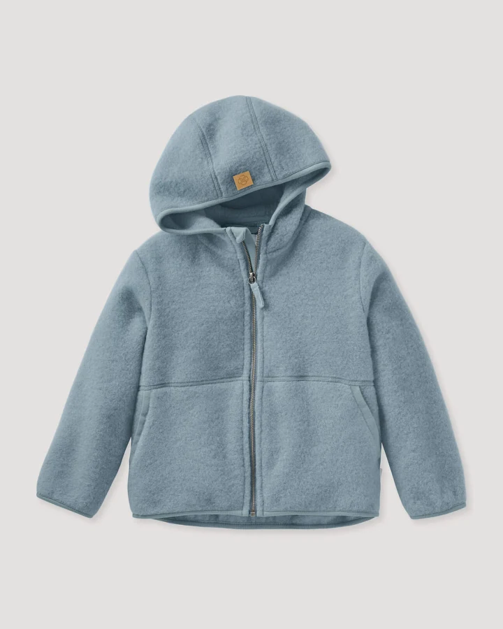 Produktseite: hessnatur Kinder Wollfleece Jacke aus Bio-Merinowolle - blau - Größe 98/104