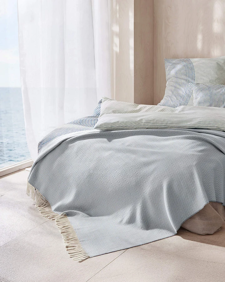 hessnatur Mix Plaid LIA aus Bio-Baumwolle mit Bio-Lambswool - blau - Größe 130x180 cm