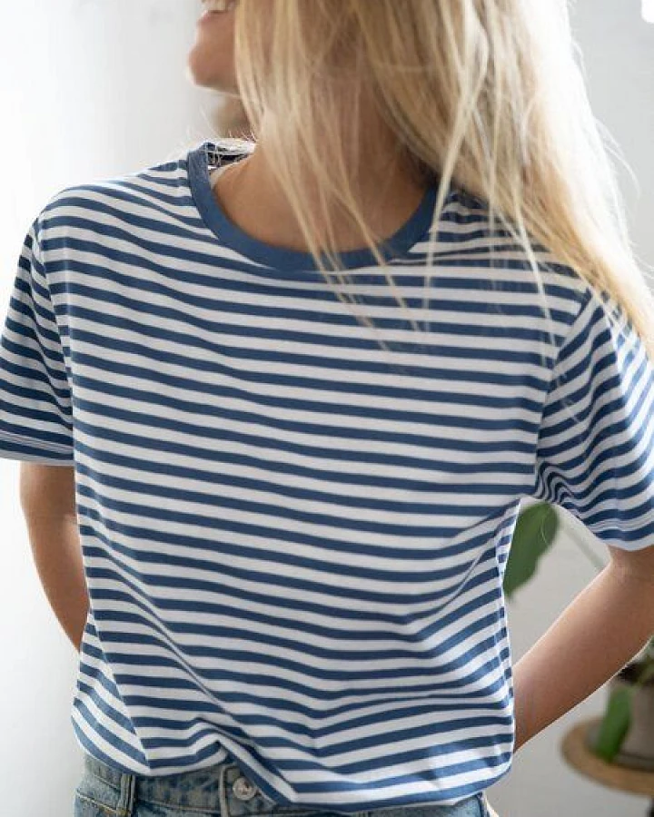 FUXBAU Gestreiftes Frauen T-Shirt - blau weiß