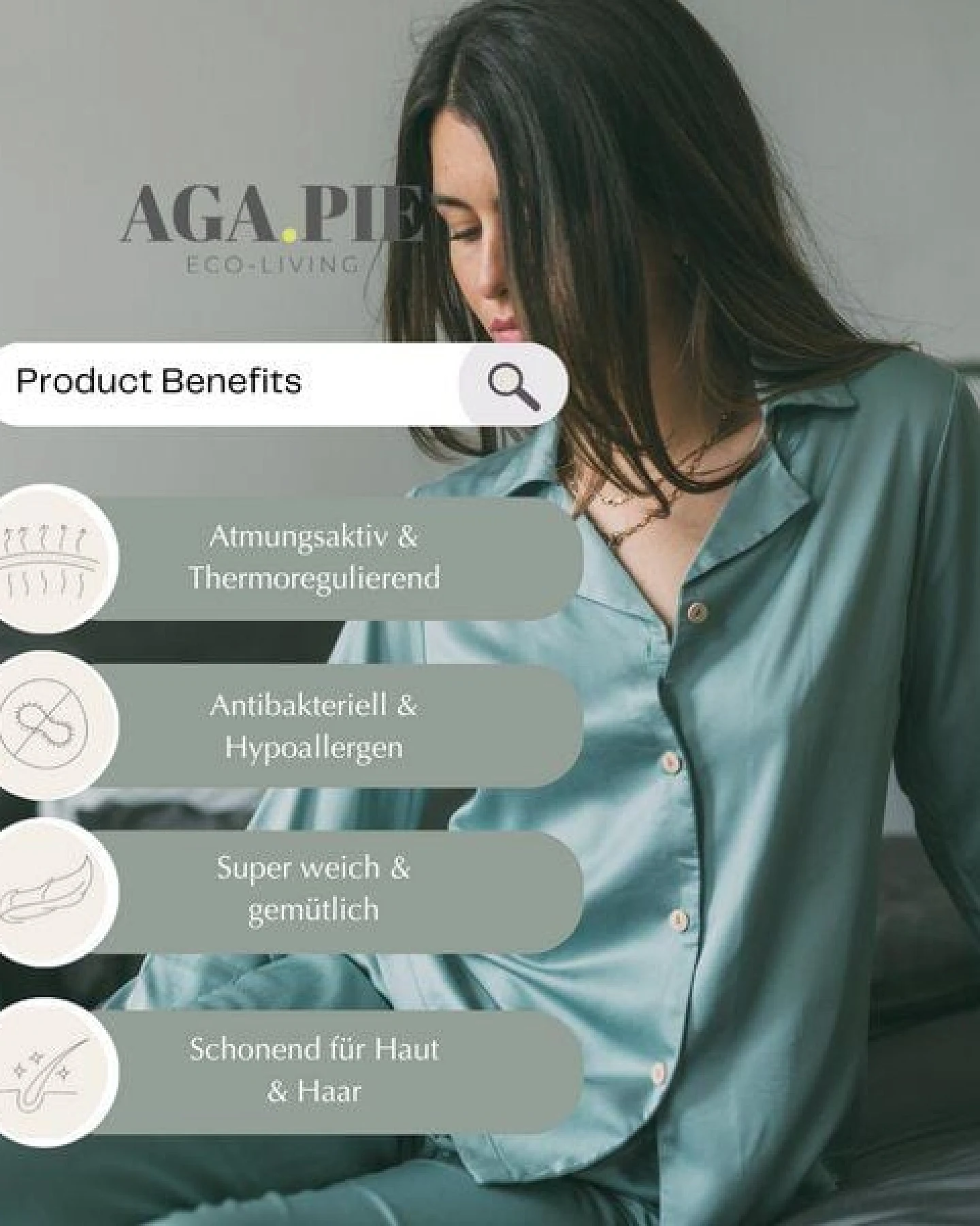 AGA.PIE Damen Pyjama-Set Langarm aus 100% Lyocell aus Bambuscellulose – Ansicht 3