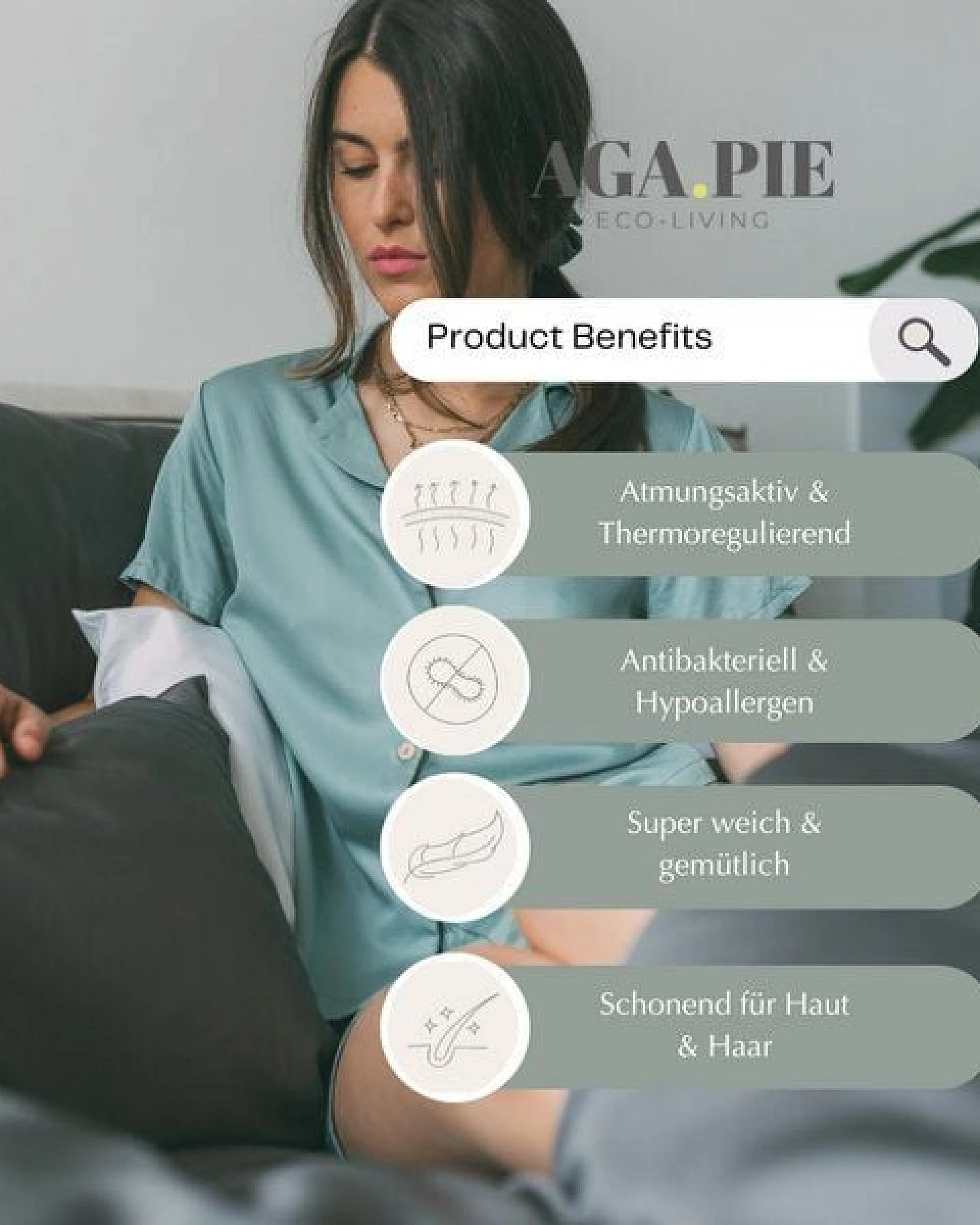 AGA.PIE Damen Pyjama-Set Kurzarm aus 100% Lyocell aus Bambuscellulose – Ansicht 3