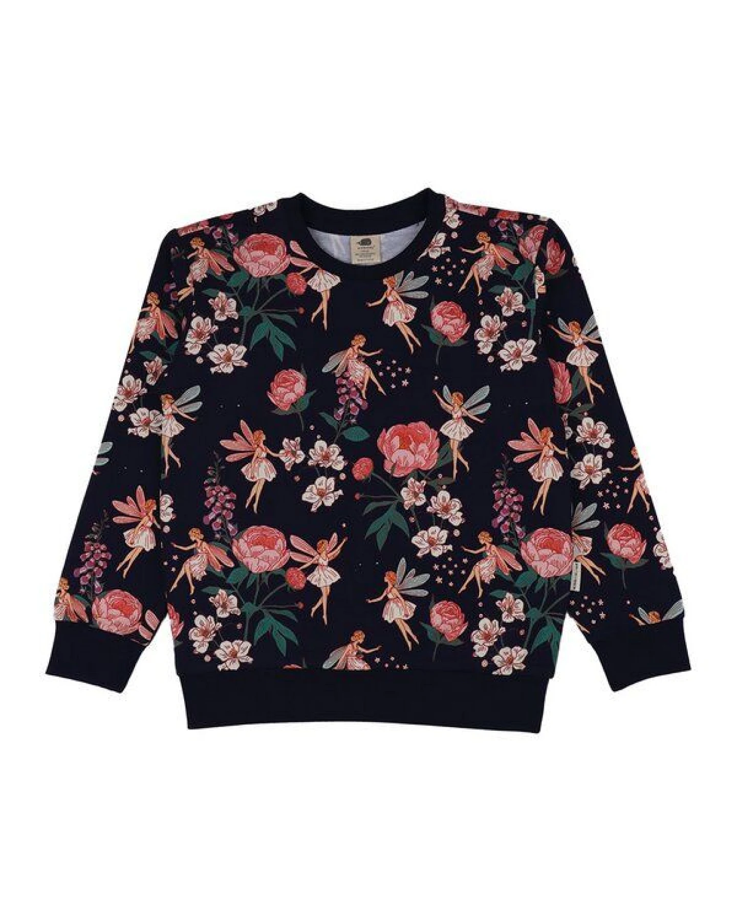 Sweatshirt Dunkelblau Feen & Blumen Allover Bio-Baumwolle GOTS – Walkiddy – Ansicht 2