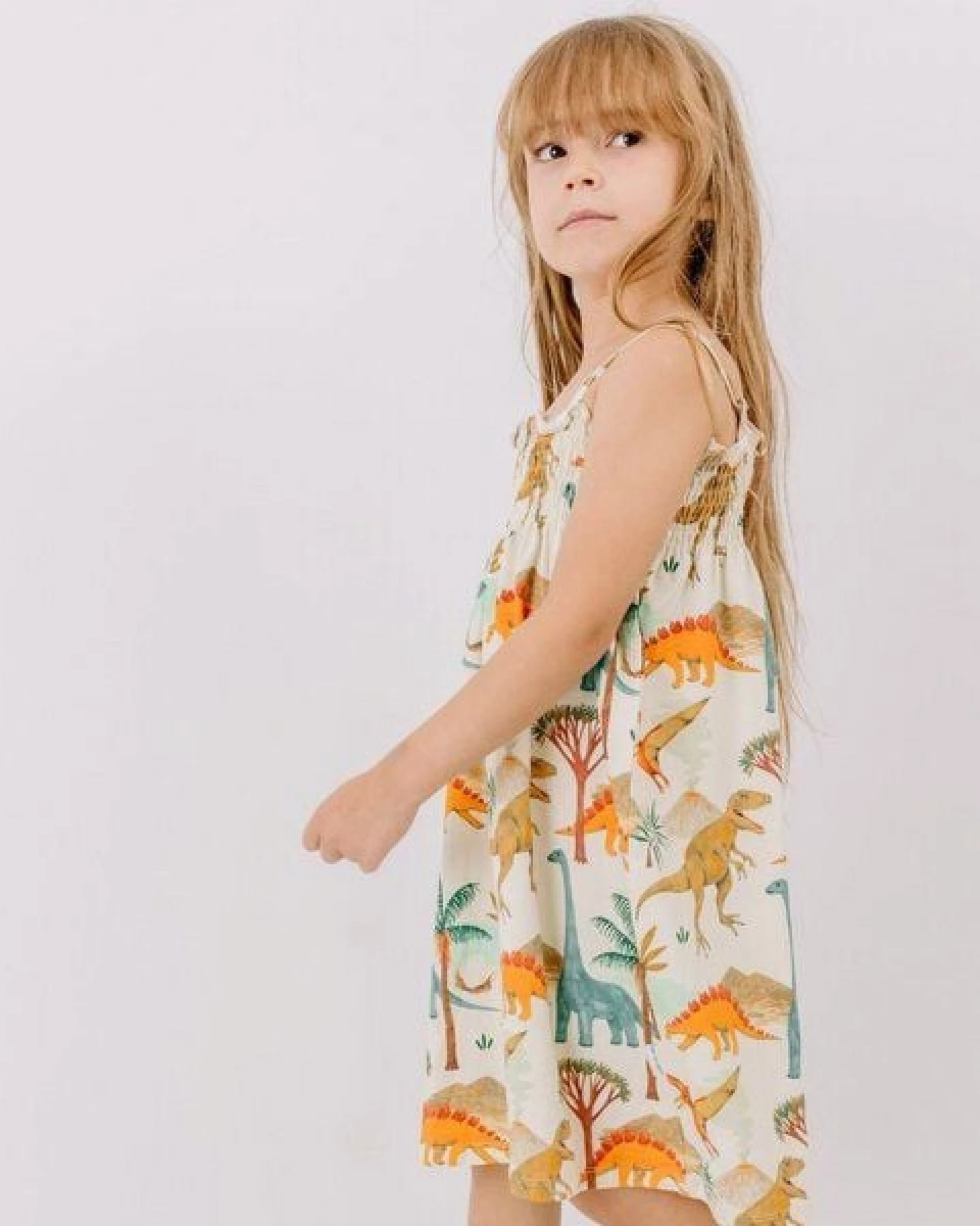 Trägerkleid Creme Dinosaurier Allover Bio-Baumwolle GOTS – Walkiddy – Ansicht 3