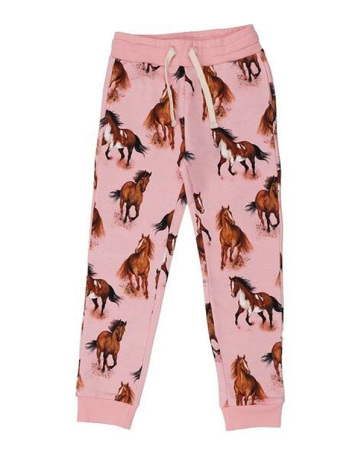 Jogginghose Rosa Pferde-Print Allover Bio-Baumwolle GOTS – Walkiddy
