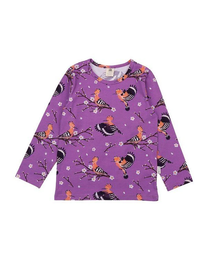 Langarmshirt Lila Happy Hoopoes Vögel-Allover Bio-Baumwolle GOTS – Walkiddy