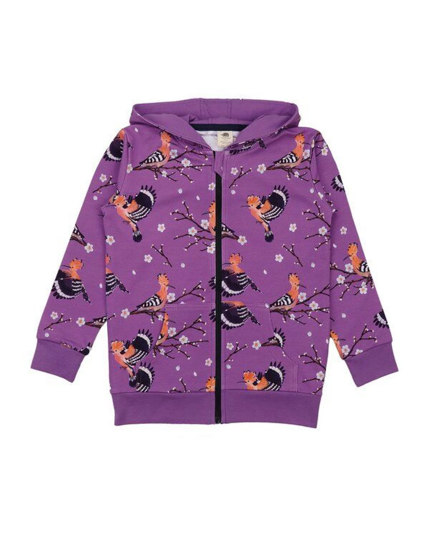 Kapuzenjacke Lila Happy Hoopoes Vögel-Allover Bio-Baumwolle GOTS – Walkiddy – Ansicht 2