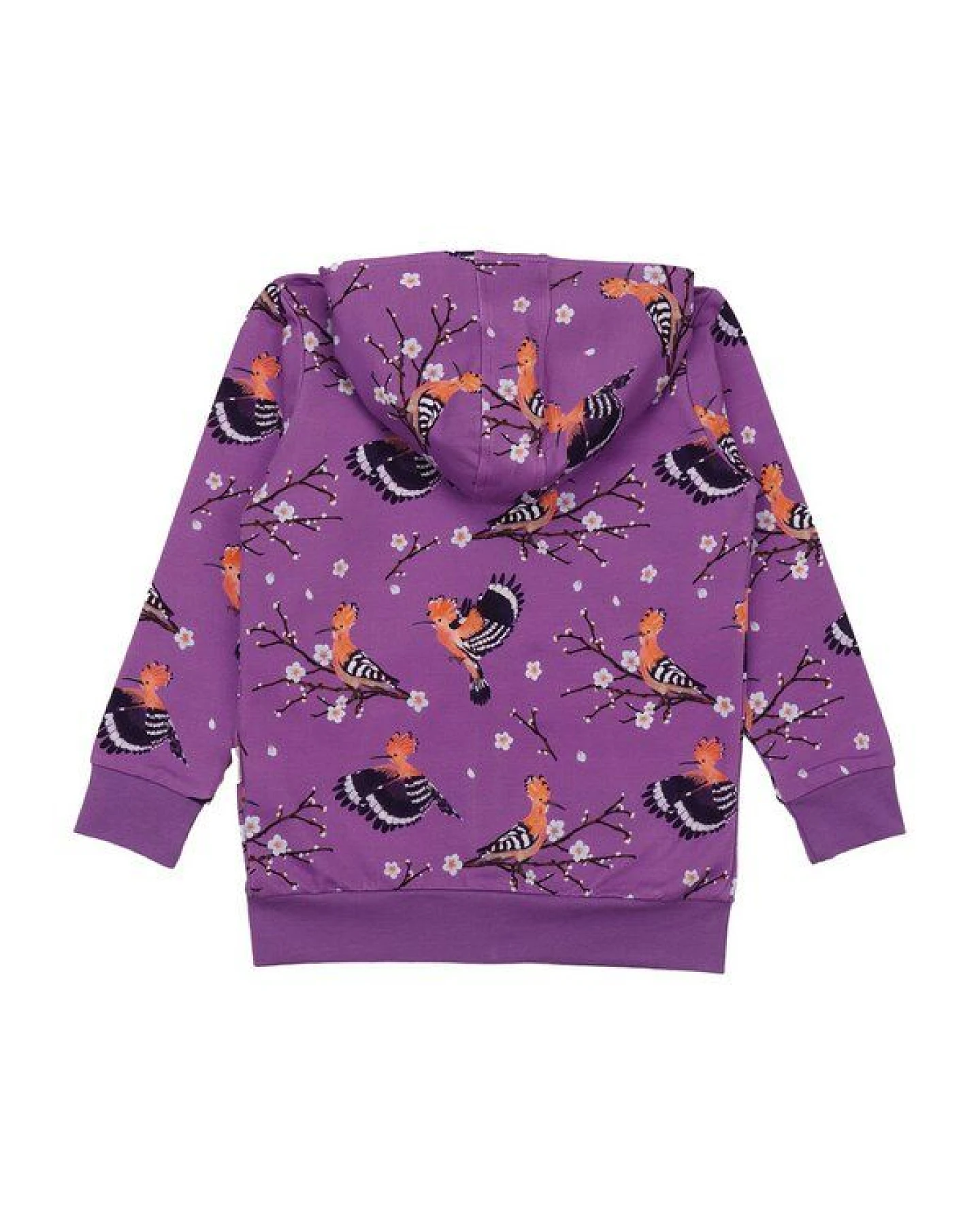 Kapuzenjacke Lila Happy Hoopoes Vögel-Allover Bio-Baumwolle GOTS – Walkiddy – Ansicht 3