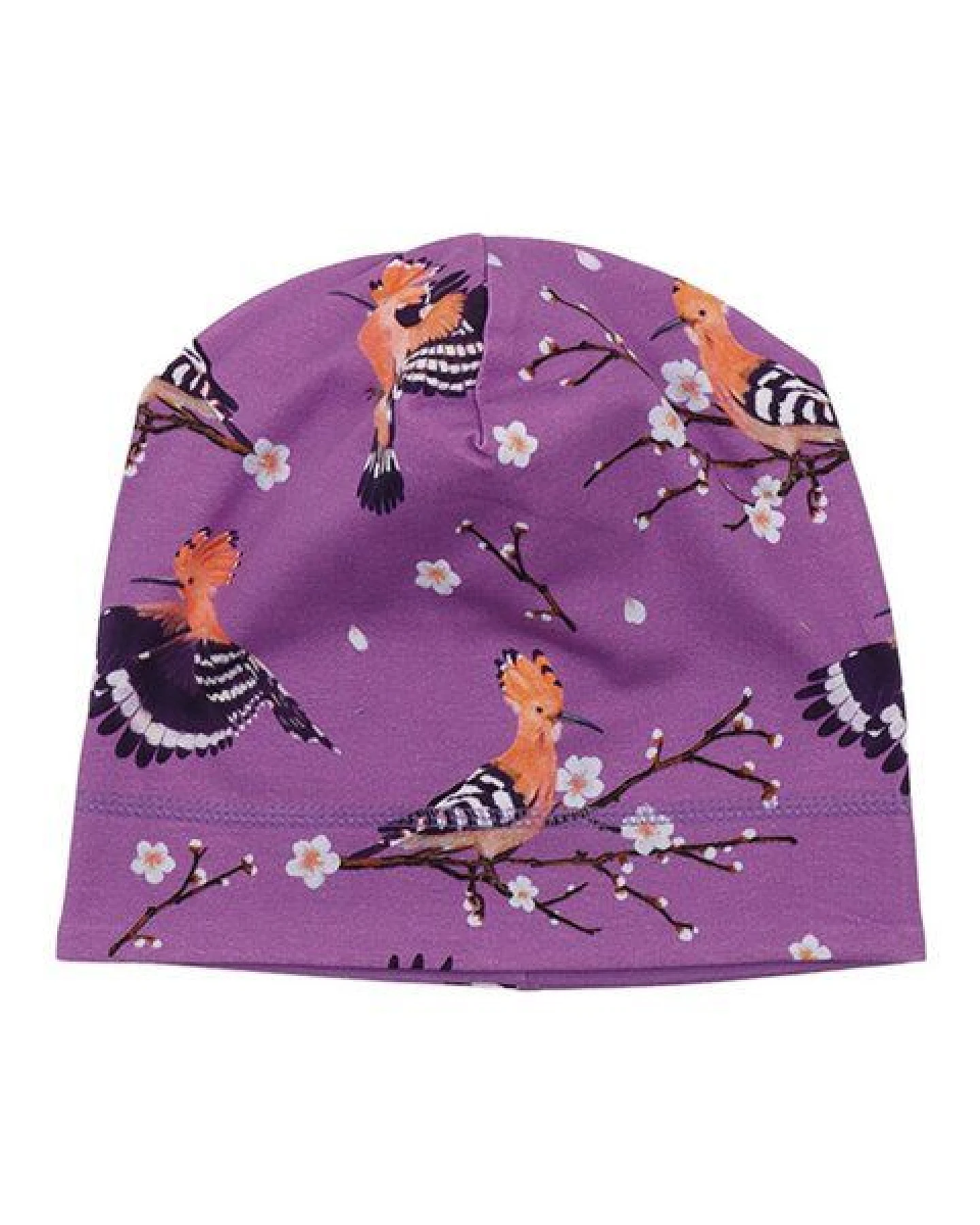 Beanie Lila Happy Hoopoes Vögel-Allover Bio-Baumwolle GOTS – Walkiddy – Ansicht 2