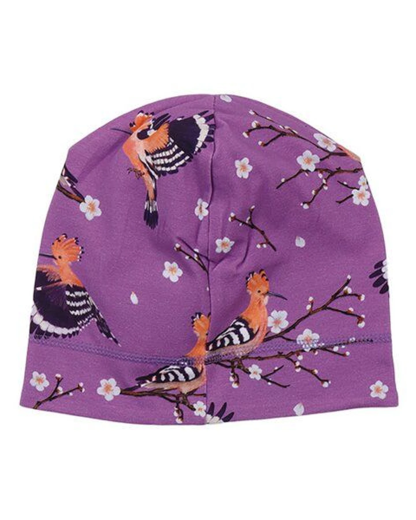 Beanie Lila Happy Hoopoes Vögel-Allover Bio-Baumwolle GOTS – Walkiddy – Ansicht 3