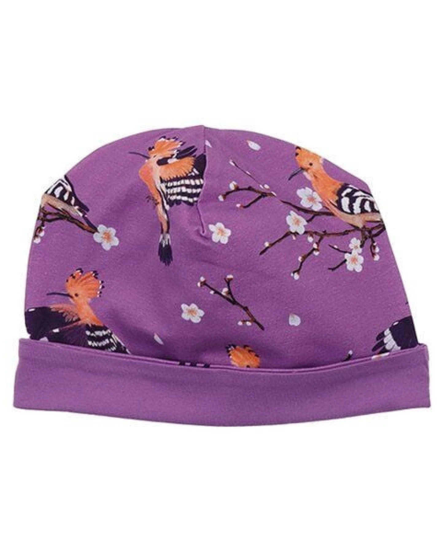 Beanie Lila Happy Hoopoes Vögel-Allover Bio-Baumwolle GOTS – Walkiddy – Ansicht 4
