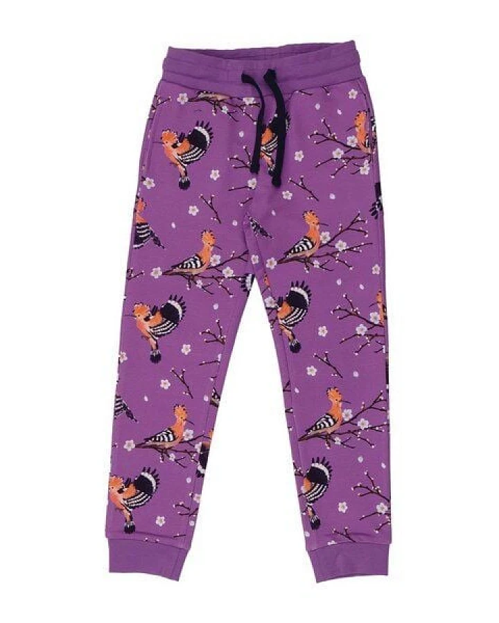 Jogginghose Lila Happy Hoopoes Vögel-Allover Bio-Baumwolle GOTS – Walkiddy