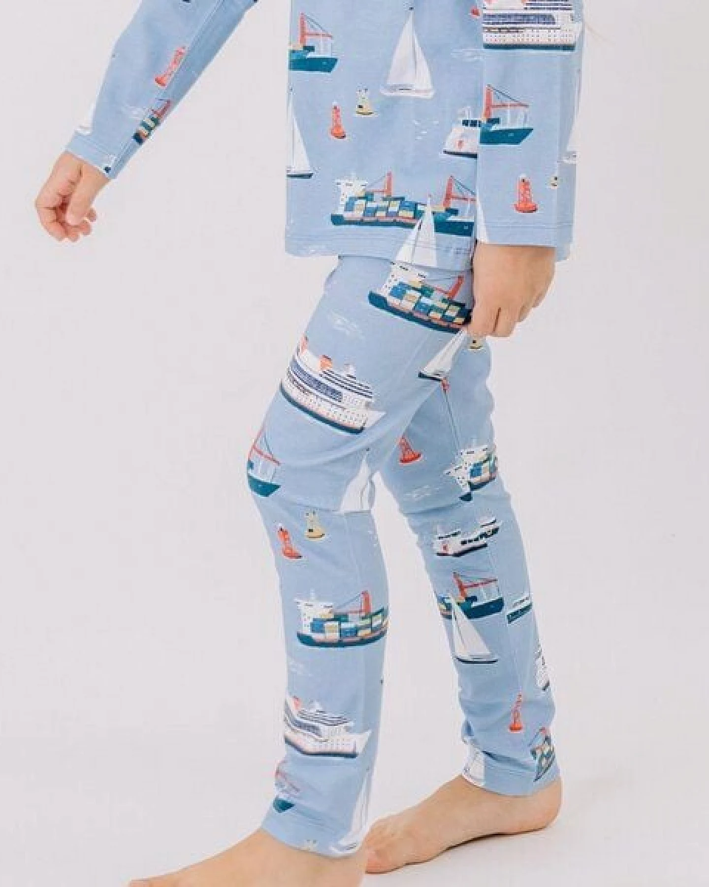 Leggings Hellblau Marine Adventures Schiffe-Allover Bio-Baumwolle GOTS – Walkiddy – Ansicht 2