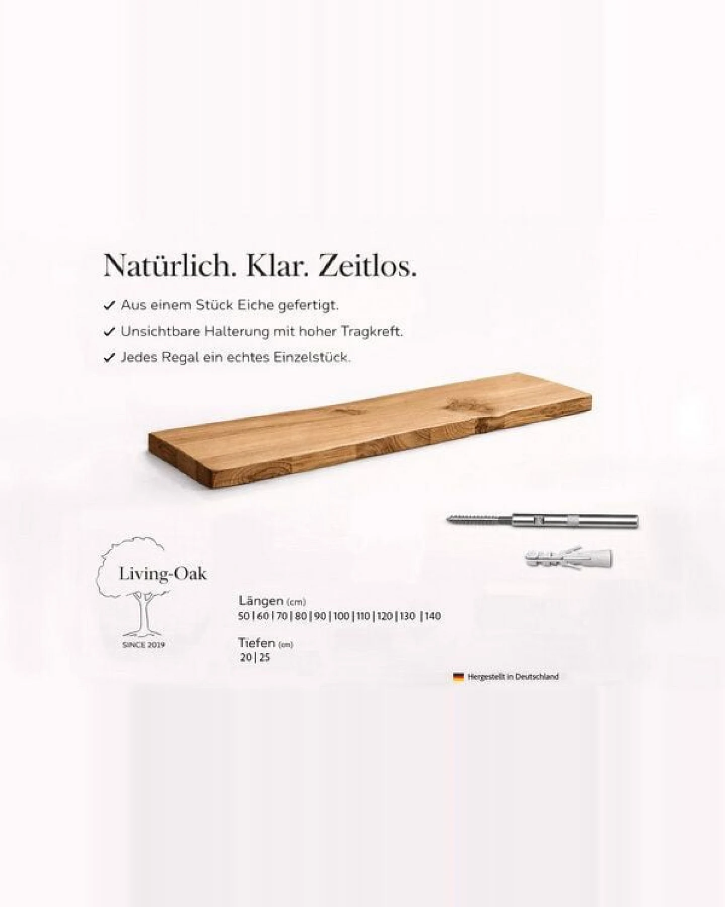 Living Oak Wandregal Eiche No.03 schwebend – Ansicht 4