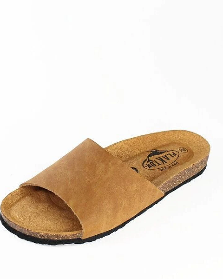 Plakton Vegane offene Damen Sandale BALA mit Korksohle (camel-tapir)