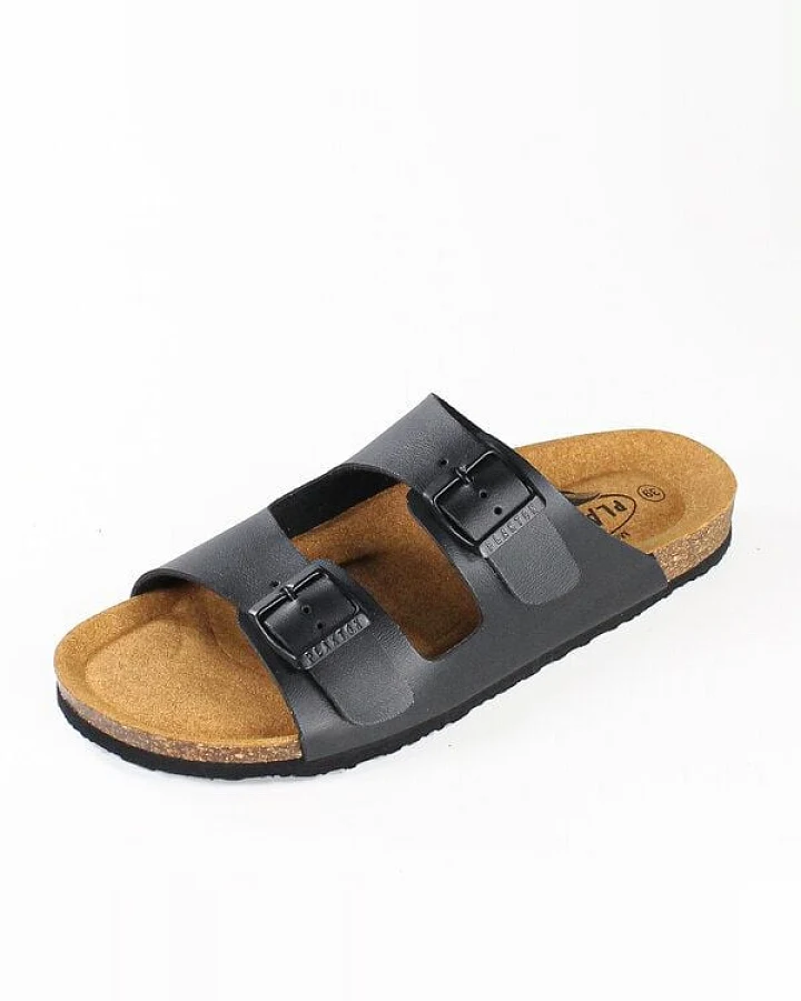 Plakton Vegane Damen Sandale BETA mit Korksohle und einstellbaren Schnallen (schwarz)