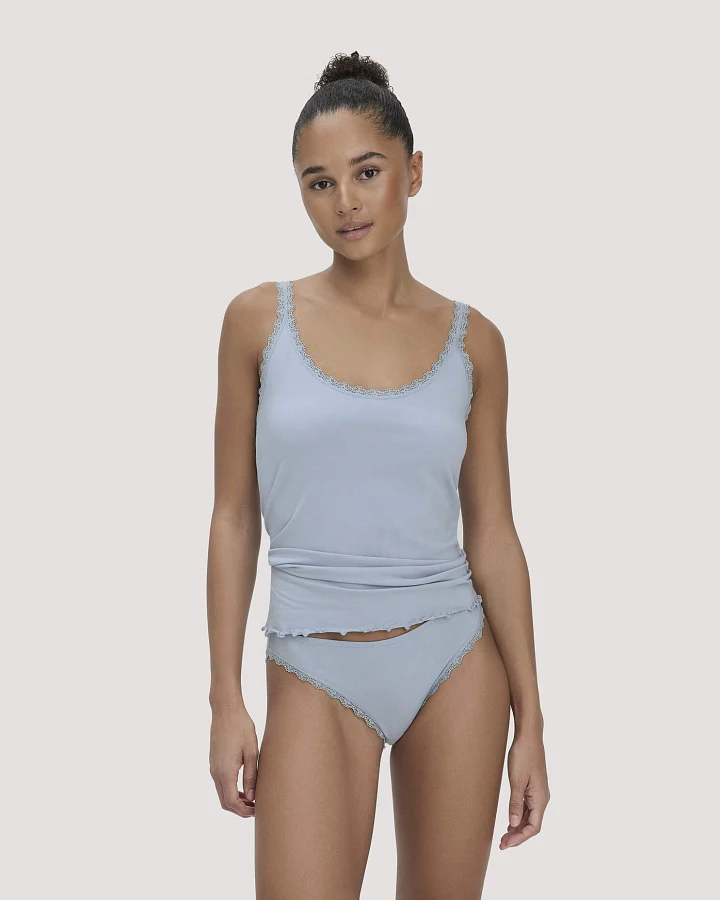 hessnatur Damen Slip Regular Cut COTTON FEEL LACE aus Bio-Baumwolle - blau - Größe 36