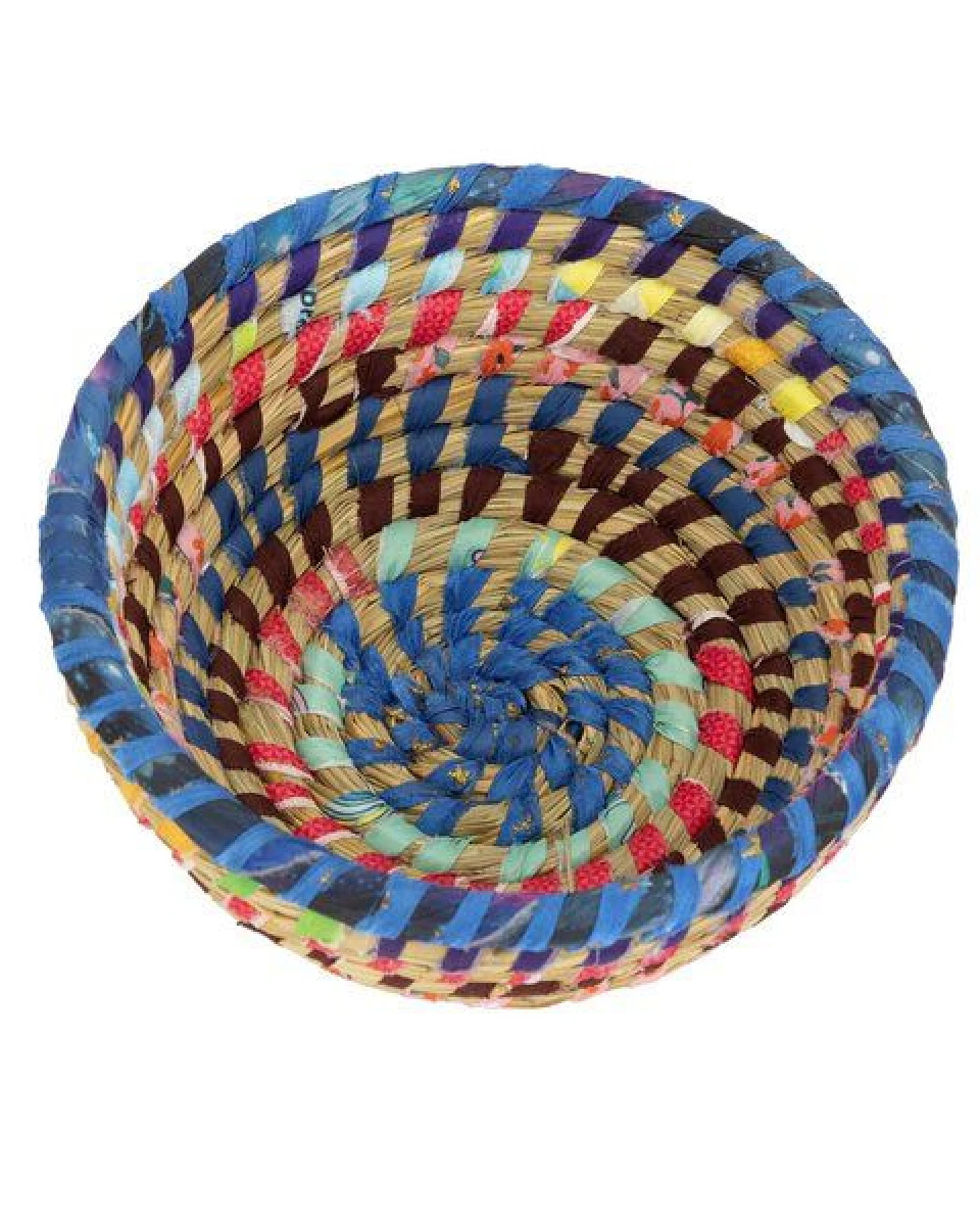 El Puente "Pastell" Korbschale aus Kaisa-Gras und Sari-Stoff – Ansicht 2