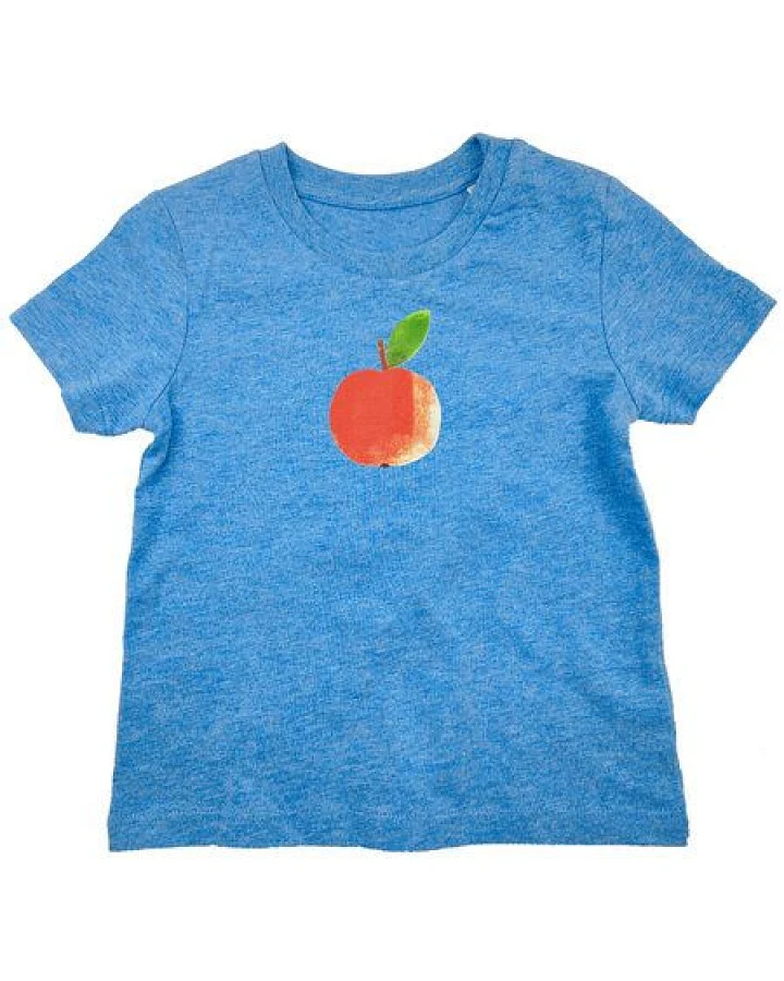 Meladi Kinder Baby-Shirt aus Biobaumwolle - Apfel auf Heather Blue